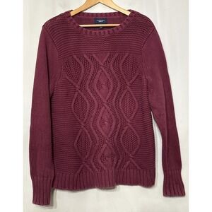 Lands End Drifter Chunky Cable Knit Fishermen Sweater Lagenlook Natural XL Tall